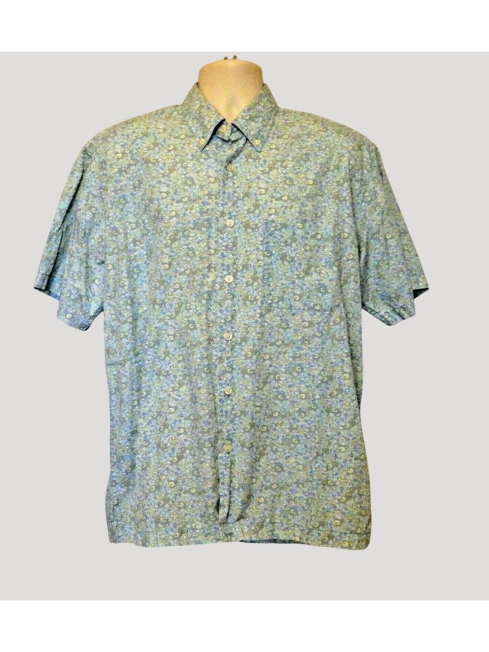 IZOD Shirt Mens L Blue Floral Multi Color Casual Short Sleeve 100% Cotton